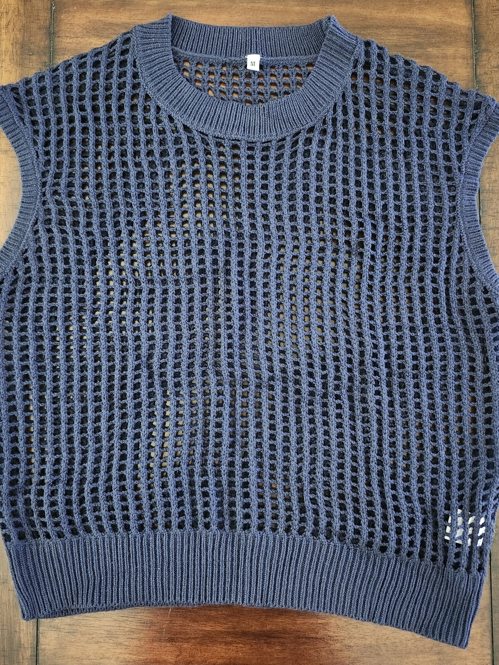 Unisex Navy Open-Knit Sleeveless Sweater Vest